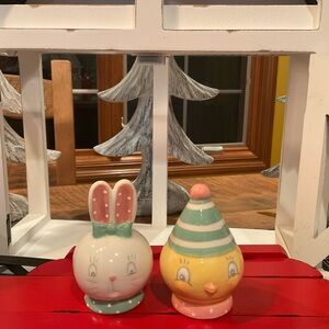 Pastel Bunny & Chick Ceramic Egg Holders - Mint, Pink, Yellow